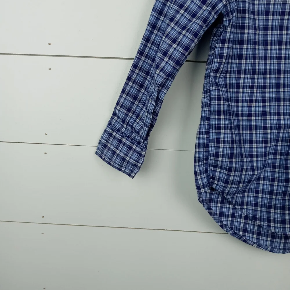 Ralph Lauren boys size 4 blue and white small plaid button up shirt collared